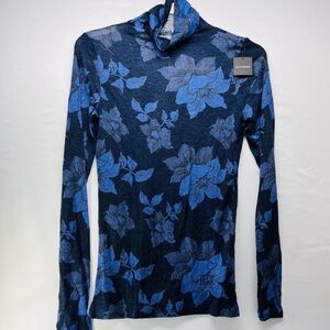 Club Monaco Julie Blue Floral Turtleneck Sweater